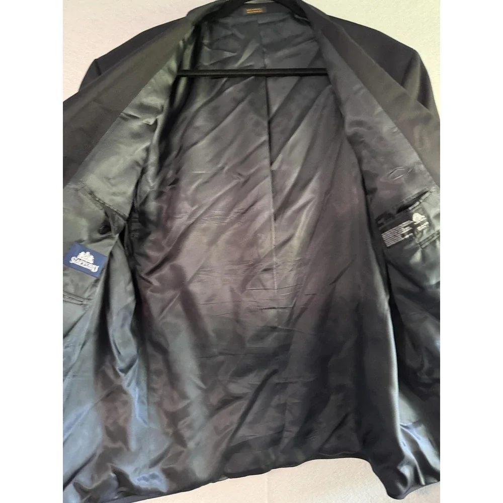 Stafford‎ Suit Jacket Mens 46S Black 100% Wool Classic Formal Business Wedding